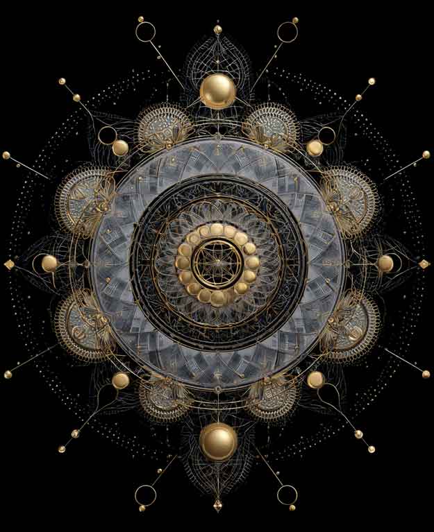 mandala pattern in ivory black and gold